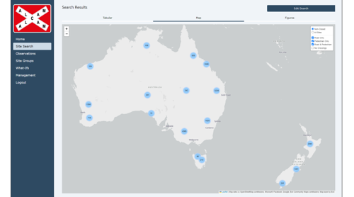       Example view of the search function of the interactive map